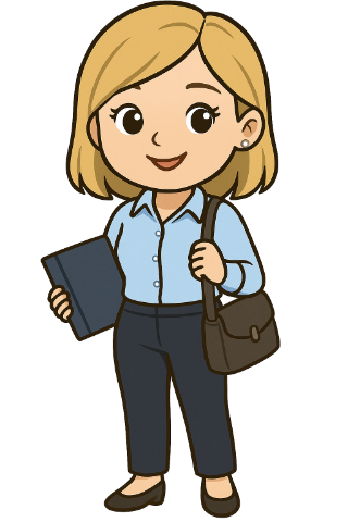 Illustration von Pflegedienstleiterin Sanja Jukic mit Beratungsmappe – Leitung und persönliche Ansprechpartnerin beim Pflegedienst Florence in Offenbach